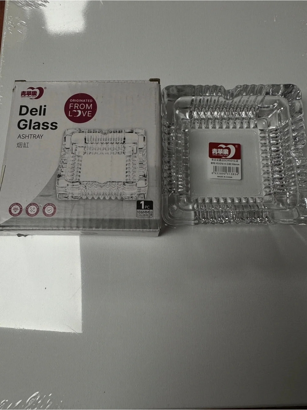 Deli Glass Ashtray 4”x4” (New)